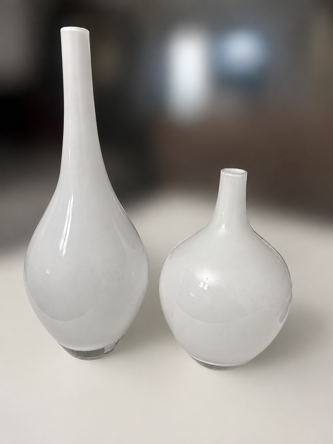 Modern White Glass Vase Set – Set of 2