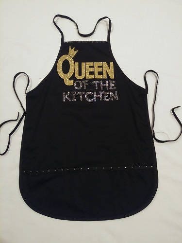 Cooking Apron "Queen of the Kitchen" Rhinestones and Glitter with Adjustable Strap