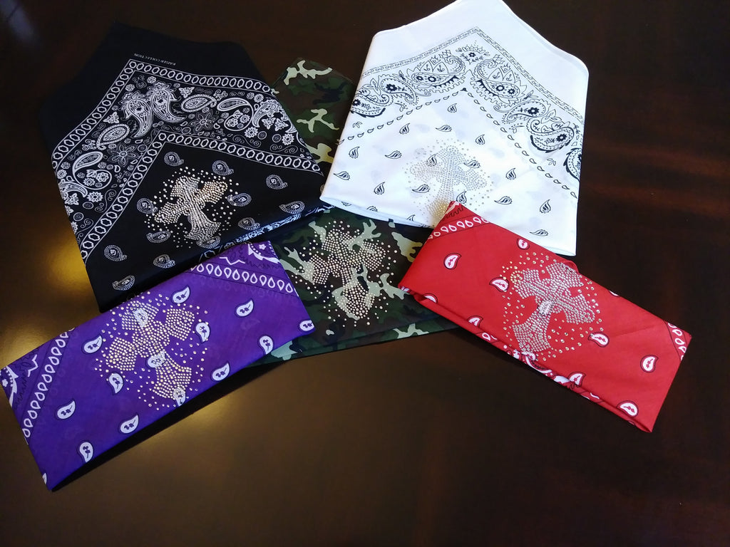 Rhinestone Cross Bandana: Cotton Biker Bandanna