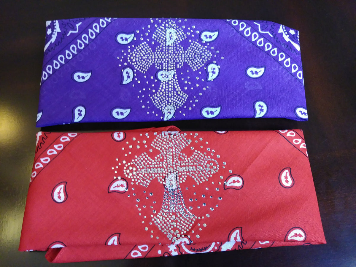 Rhinestone Cross Bandana: Cotton Biker Bandanna