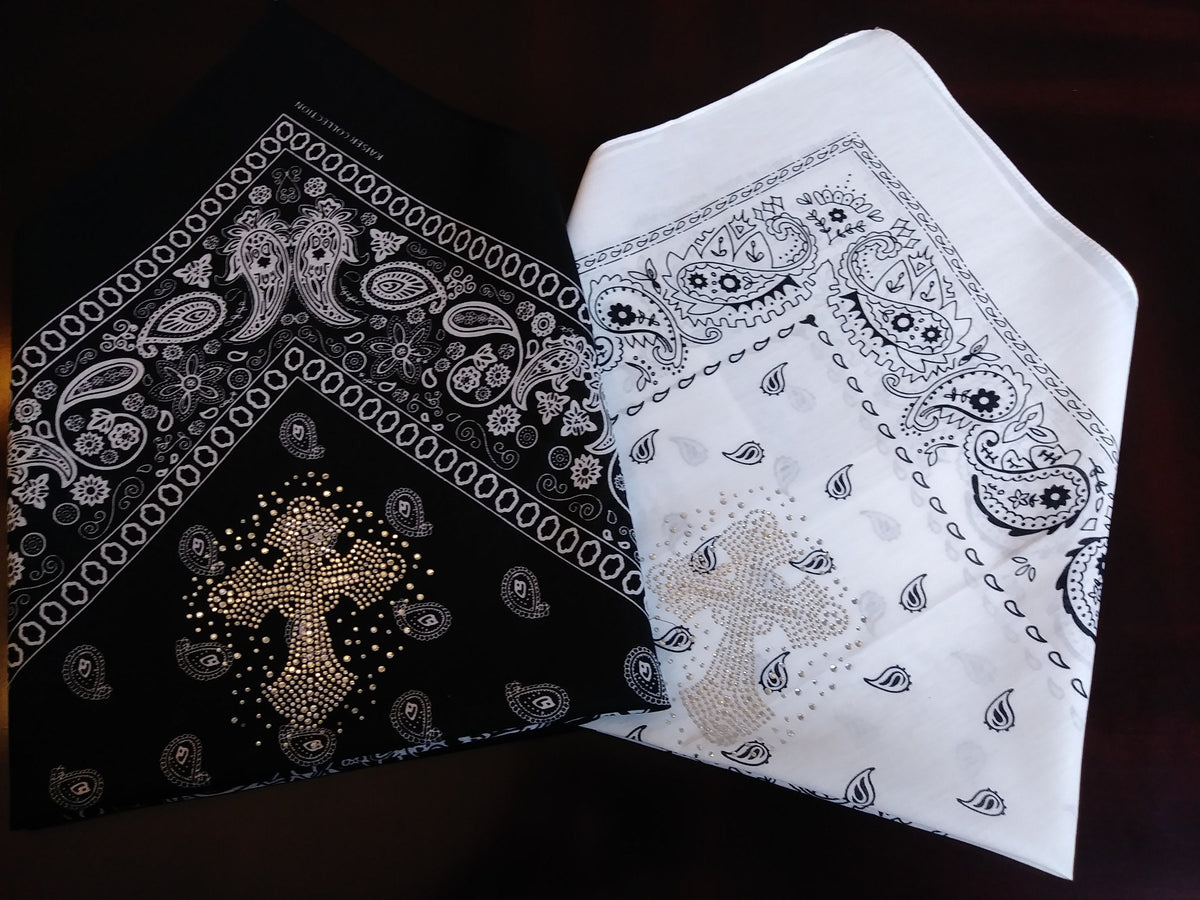 Rhinestone Cross Bandana: Cotton Biker Bandanna