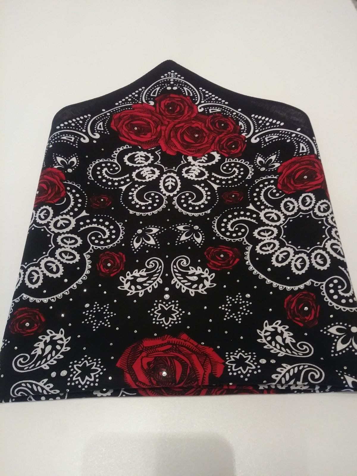 Rhinestone Rose Bandana: Cotton Headwrap, Biker Headgear
