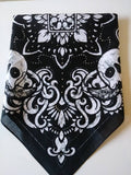 Black & White Skull Rhinestone Bandana Biker Style Headgear Workout Head Wrap