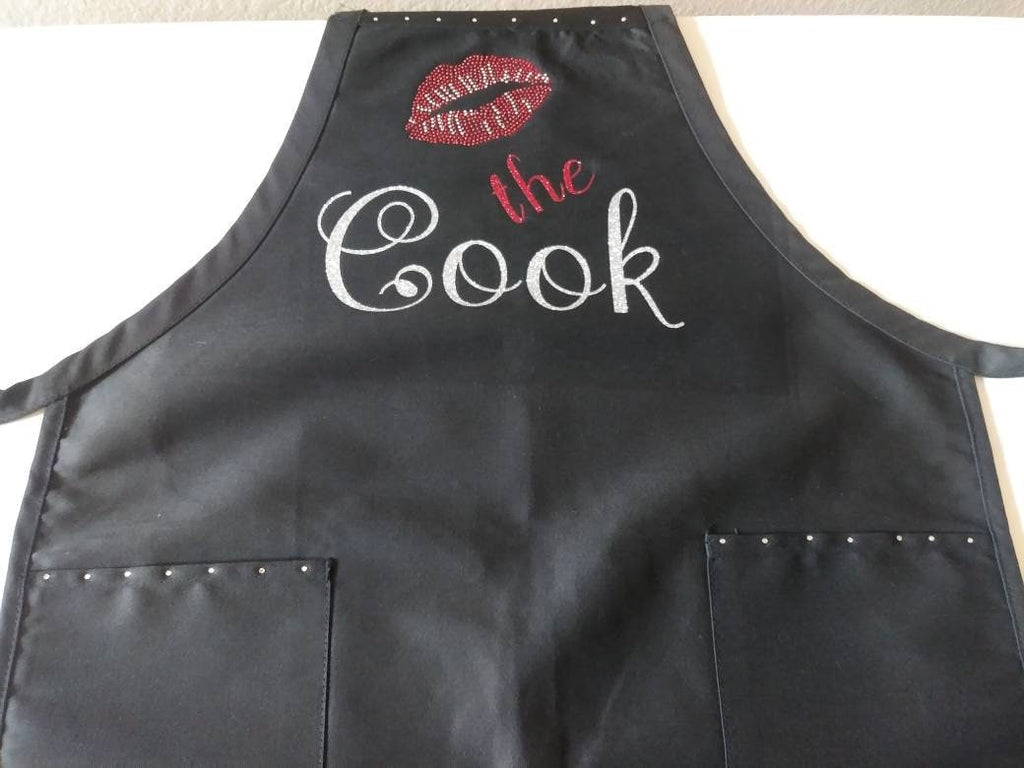 Kiss the Cook Rhinestone, Glitter Apron, Cooking Apron with Adjustable Strap