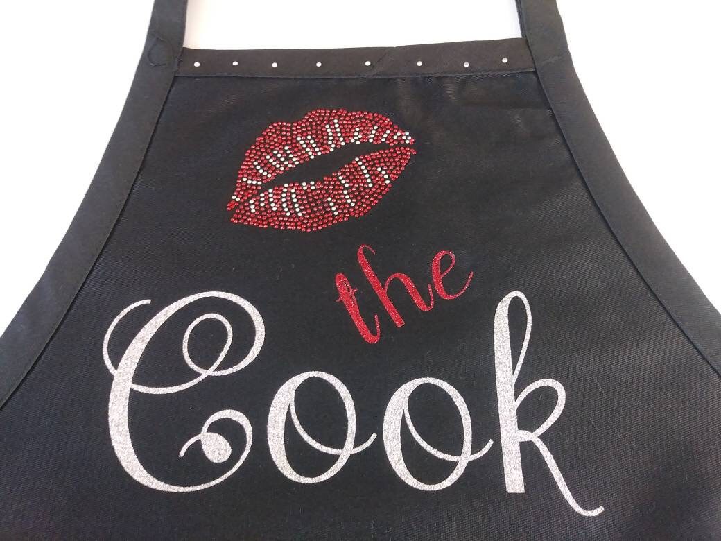 Kiss the Cook Rhinestone, Glitter Apron, Cooking Apron with Adjustable Strap