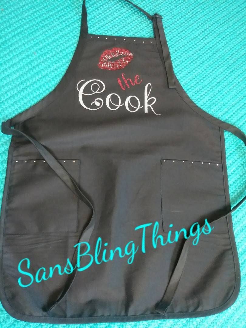 Kiss the Cook Rhinestone, Glitter Apron, Cooking Apron with Adjustable Strap