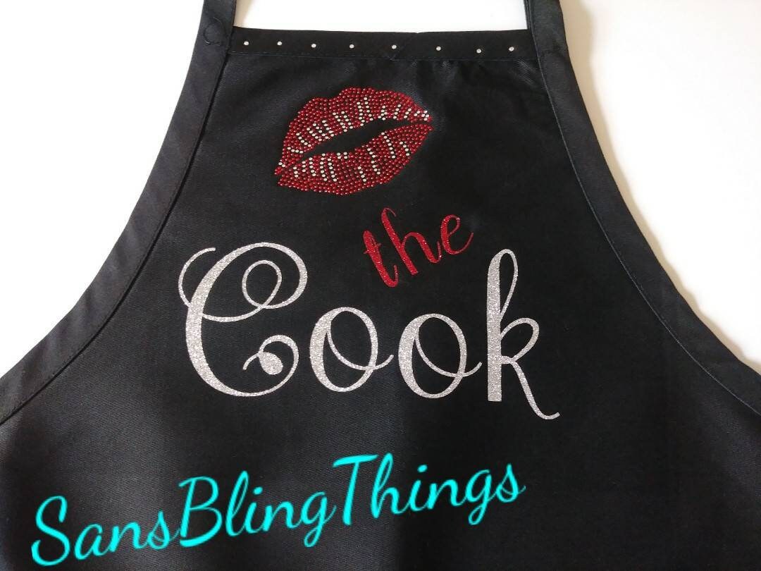 Kiss the Cook Rhinestone, Glitter Apron, Cooking Apron with Adjustable Strap