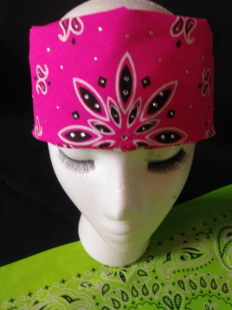 Hot Pink Rhinestone Bandana: Cotton Biker Headwrap