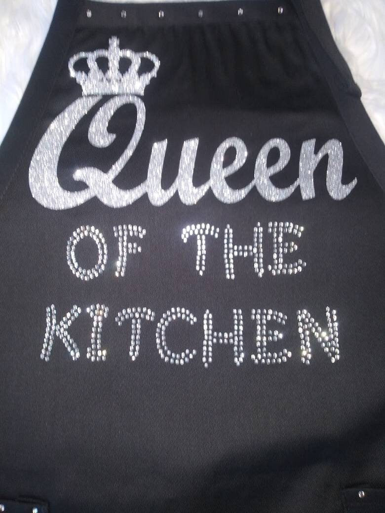 Queen of the Kitchen Rhinestone and Glitter Apron w/Adjustable Neck Strap