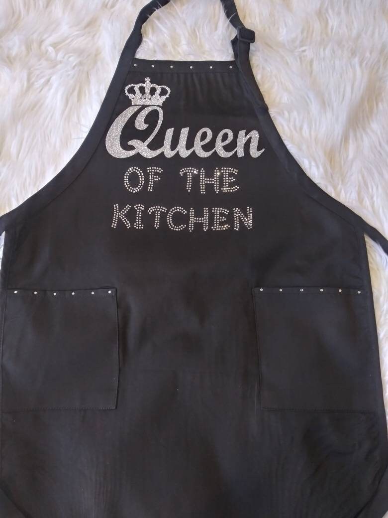 Queen of the Kitchen Rhinestone and Glitter Apron w/Adjustable Neck Strap