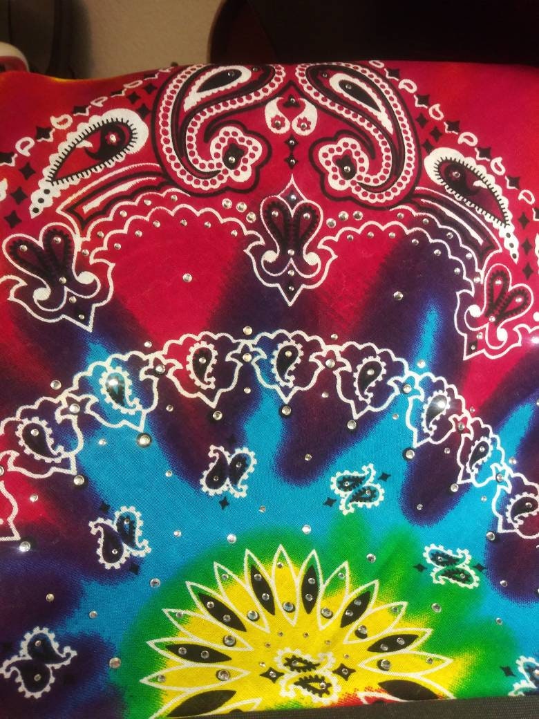 Rhinestone Tie Dye Bandana: Jeweled Cotton Head Wrap