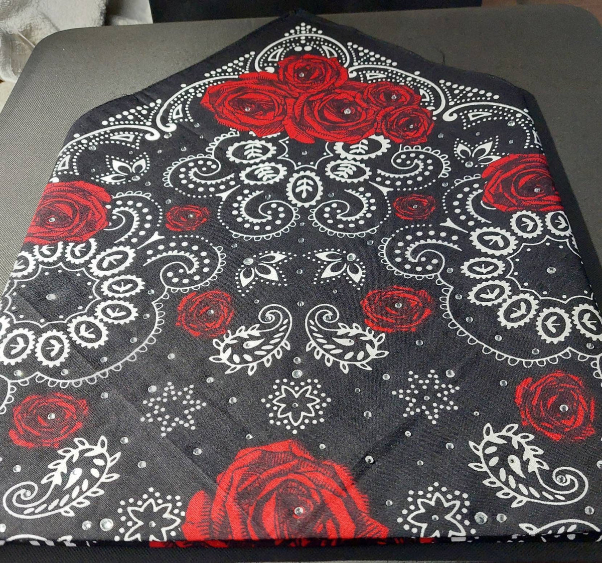 Rhinestone Rose Bandana: Cotton Headwrap, Biker Headgear