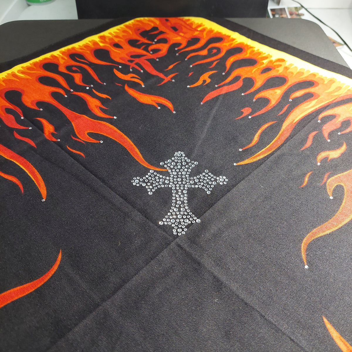 Rhinestone Flames Bandana: Biker Workout Head Wrap