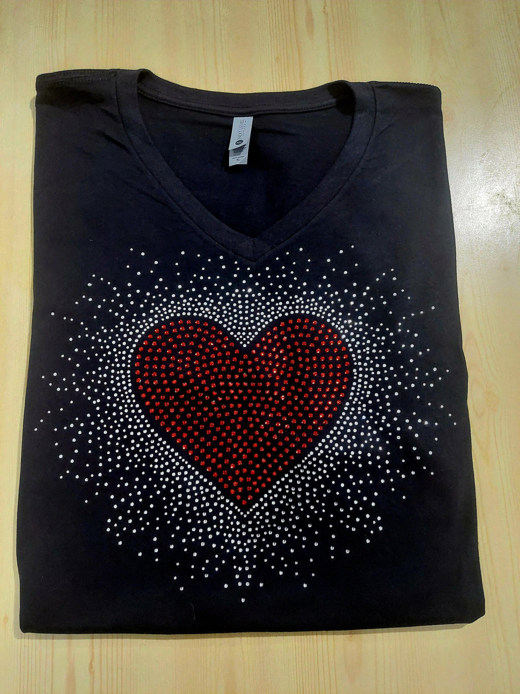 Rhineston Heart Blast Design BBall Tee, Crew Neck T-shirt