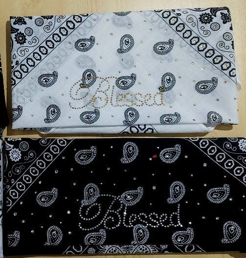 Rhinestone 'Blessed' Bandana - Cotton Head Wrap