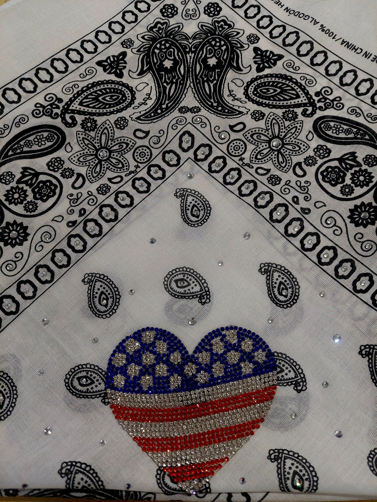 Rhinestone Heart Bandana | Stars and Stripes | 4th of July | Biker | Head Gear | Accessories