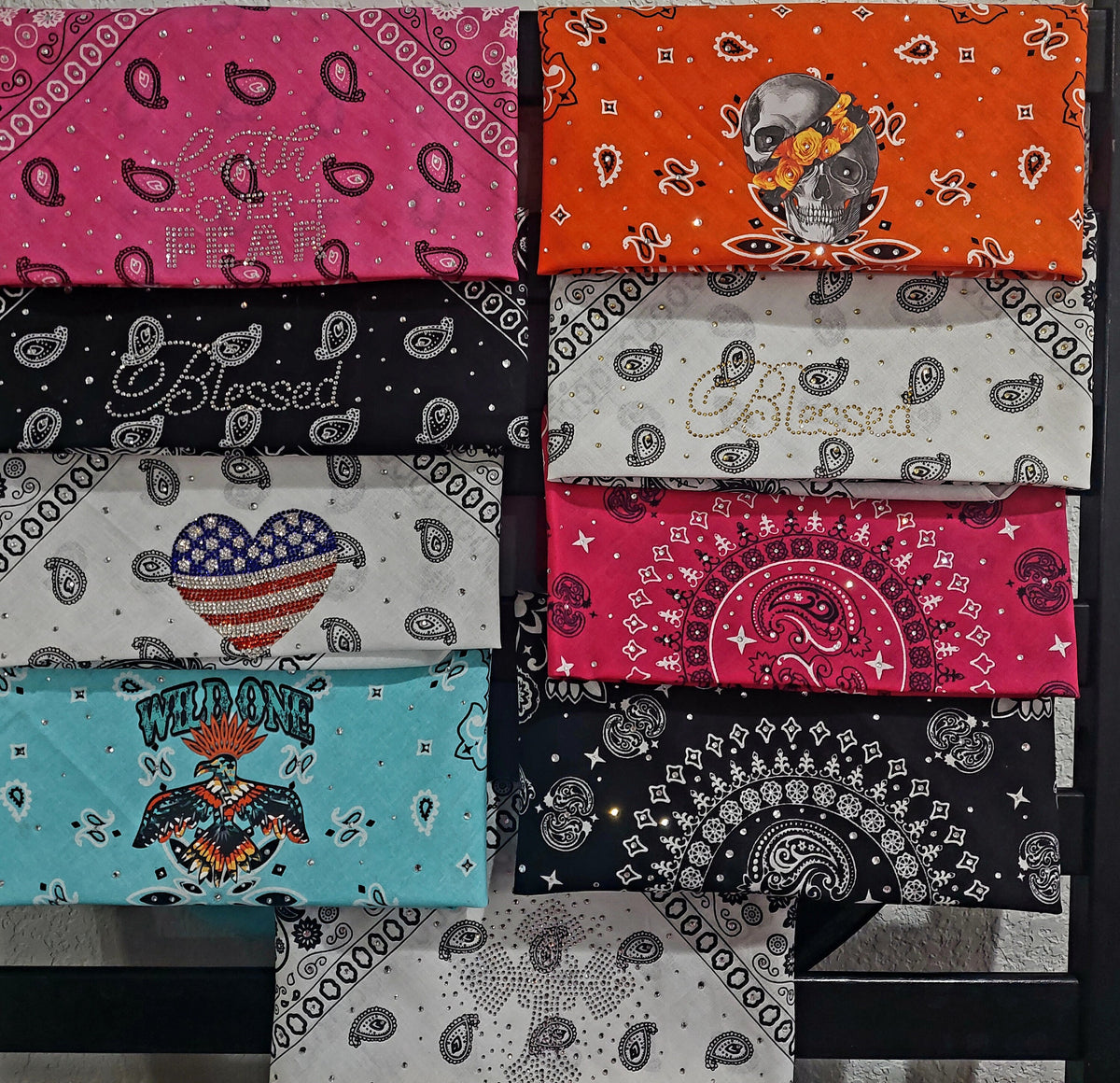 Rhinestone Heart Bandana | Stars and Stripes | 4th of July | Biker | Head Gear | Accessories