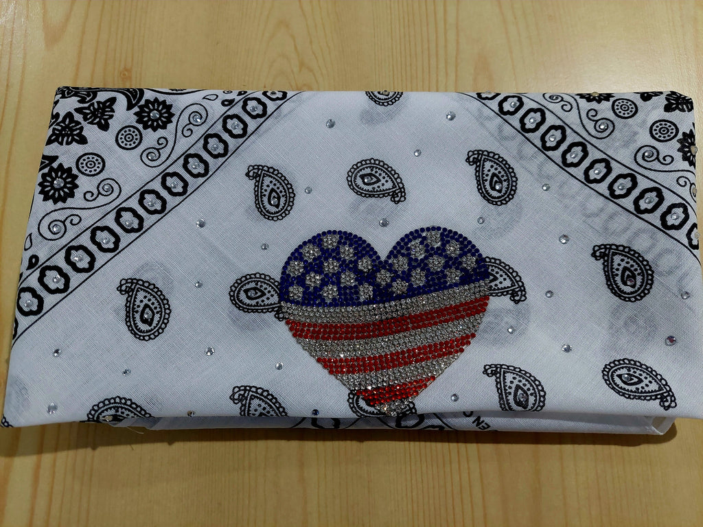 Rhinestone Heart Bandana | Stars and Stripes | 4th of July | Biker | Head Gear | Accessories