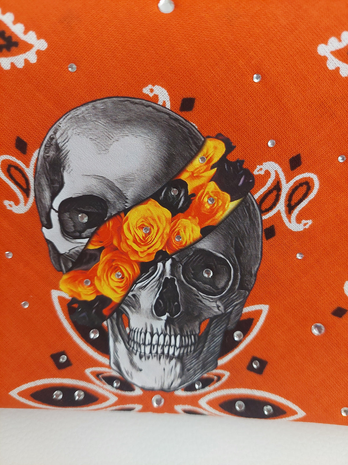 Rhinestone Skull Bandana: Biker Style Cotton Head Wrap