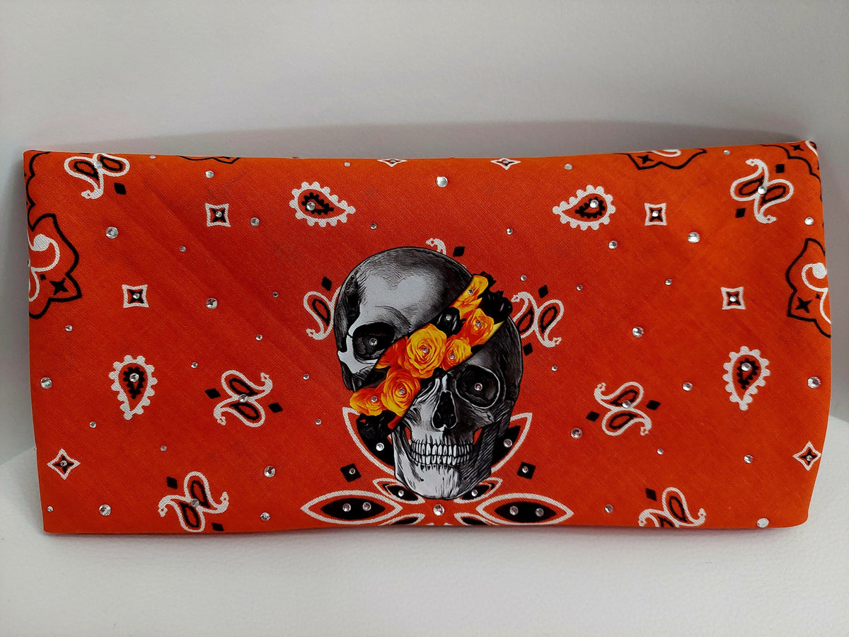 Rhinestone Skull Bandana: Biker Style Cotton Head Wrap