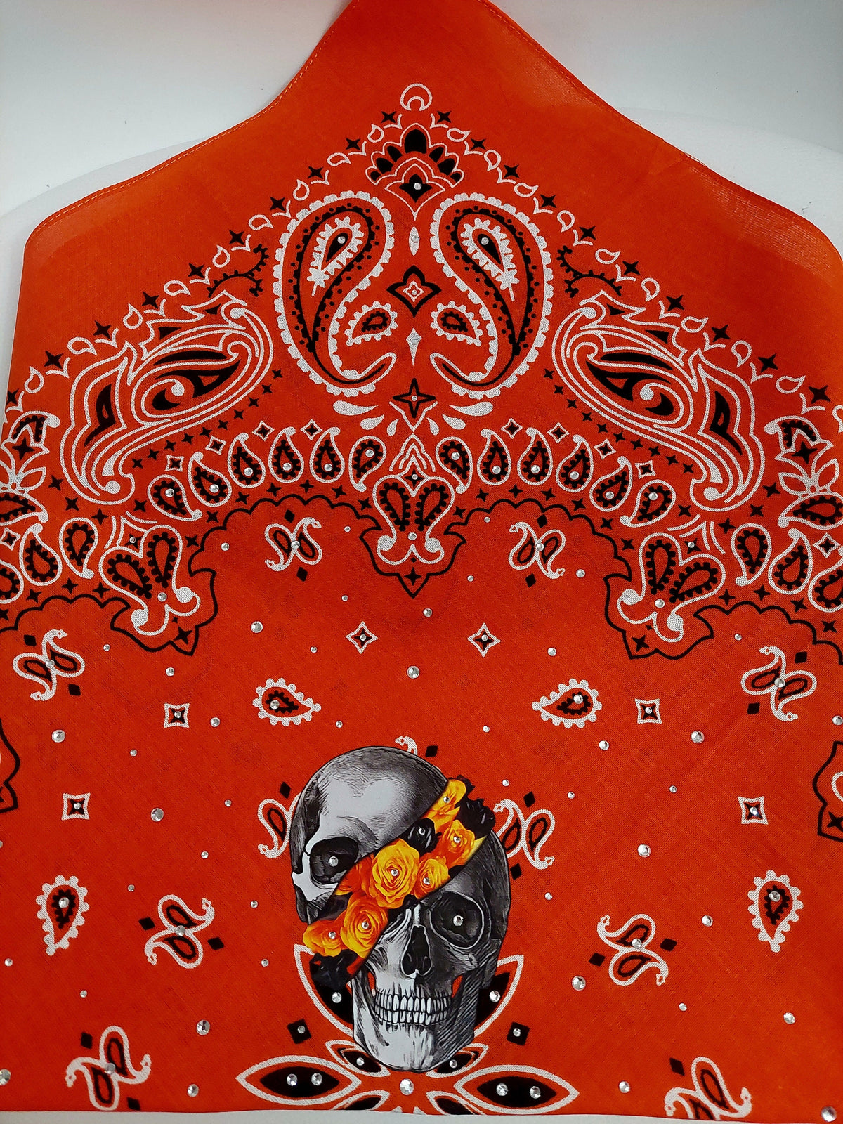 Rhinestone Skull Bandana: Biker Style Cotton Head Wrap