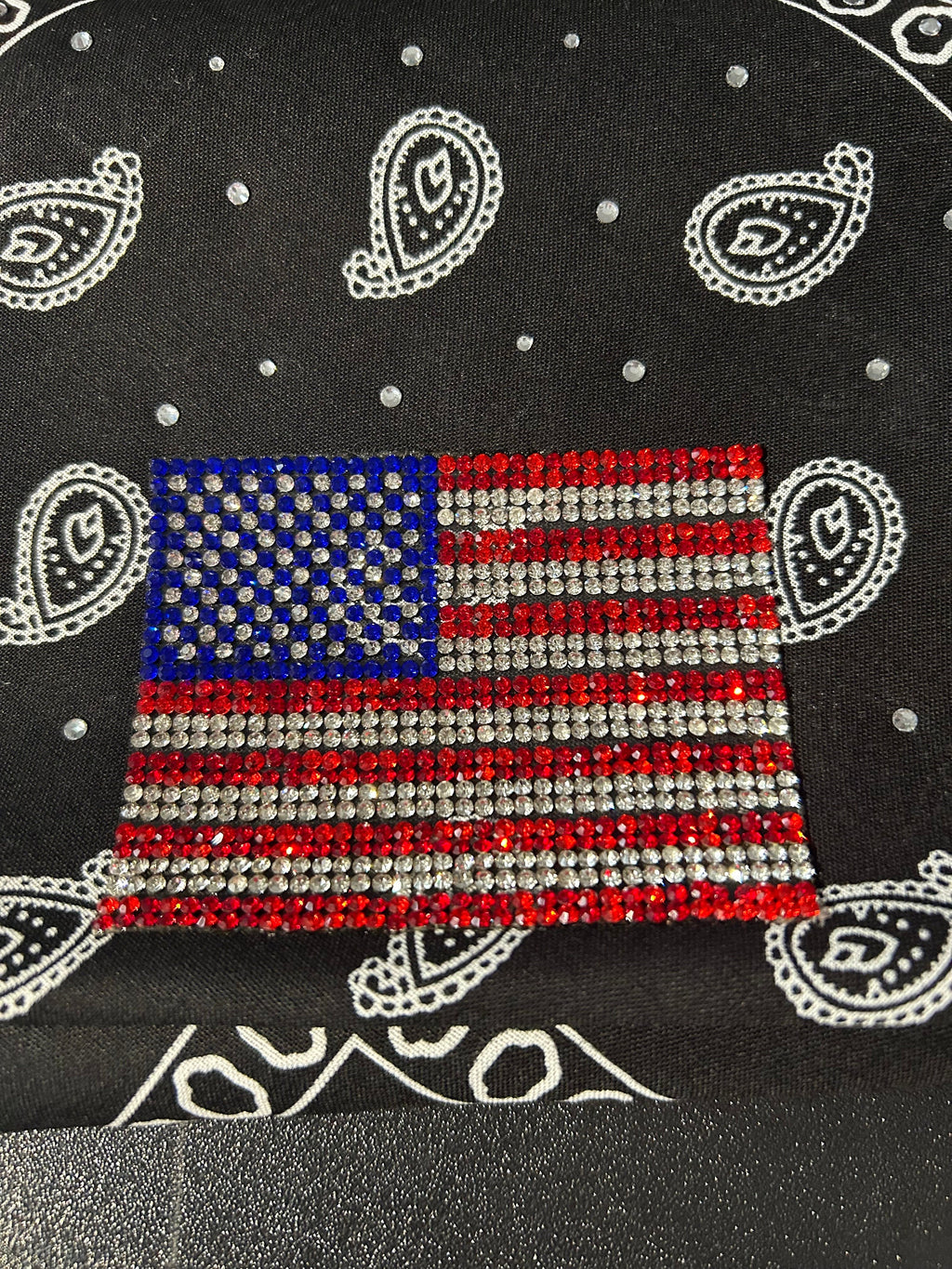 Rhinestone American Flag Bandana | Stars and Stripes | 4th of July | Biker | Head Gear | Accessories