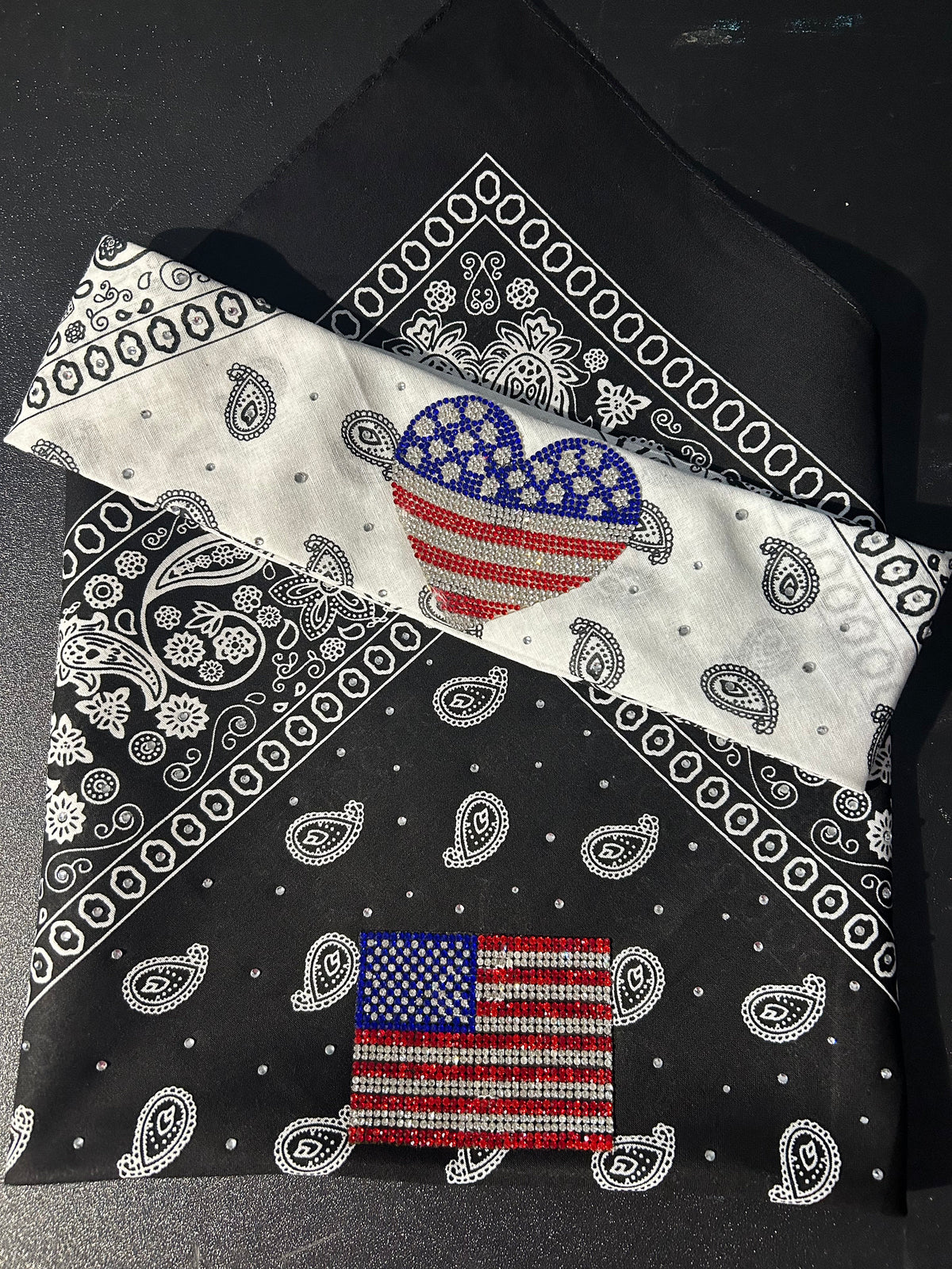 Rhinestone American Flag Bandana | Stars and Stripes | 4th of July | Biker | Head Gear | Accessories
