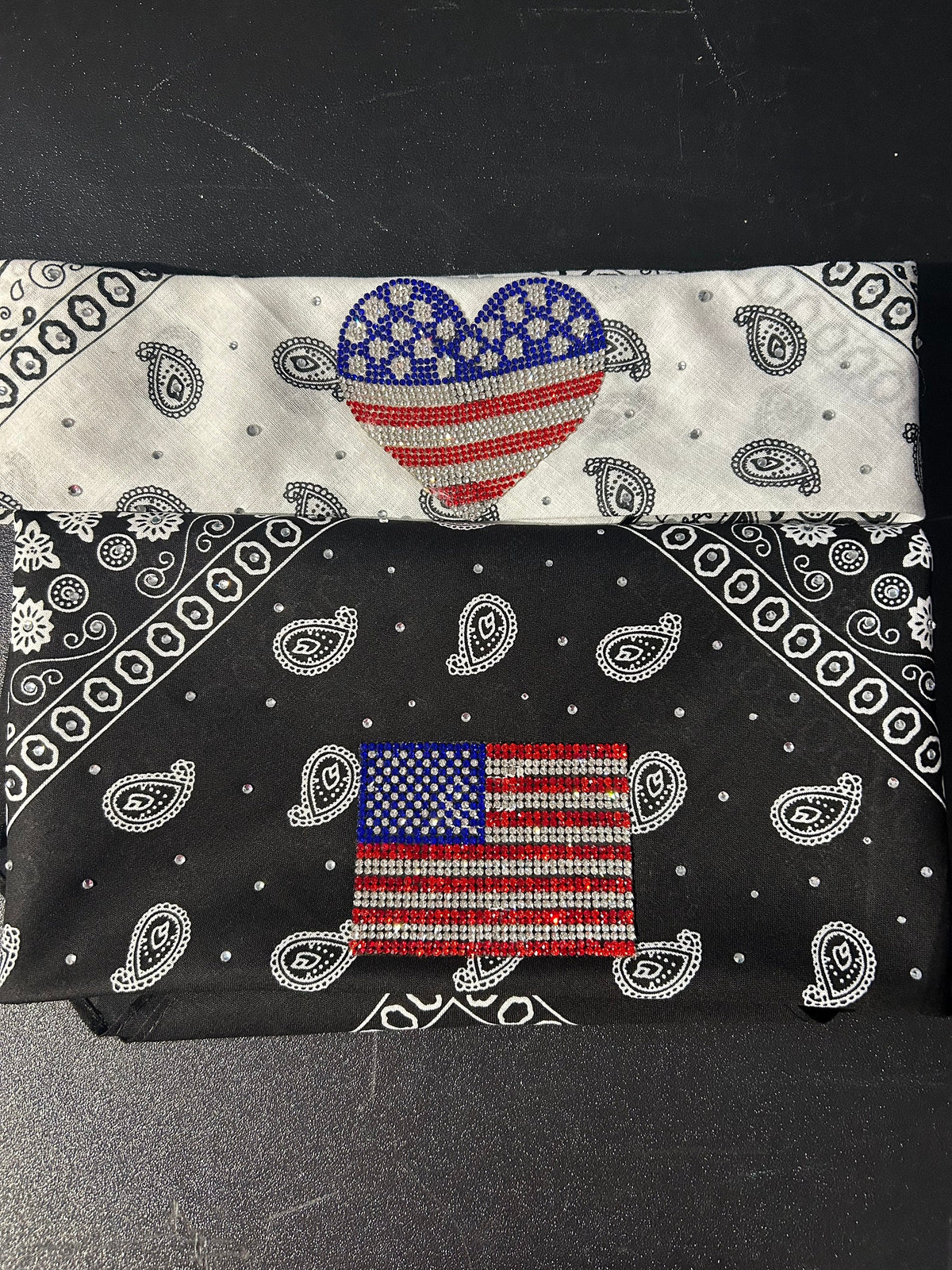 Rhinestone American Flag Bandana | Stars and Stripes | 4th of July | Biker | Head Gear | Accessories