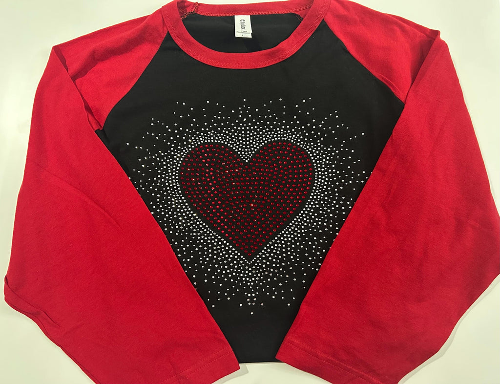 Rhineston Heart Blast Design BBall Tee, Crew Neck T-shirt