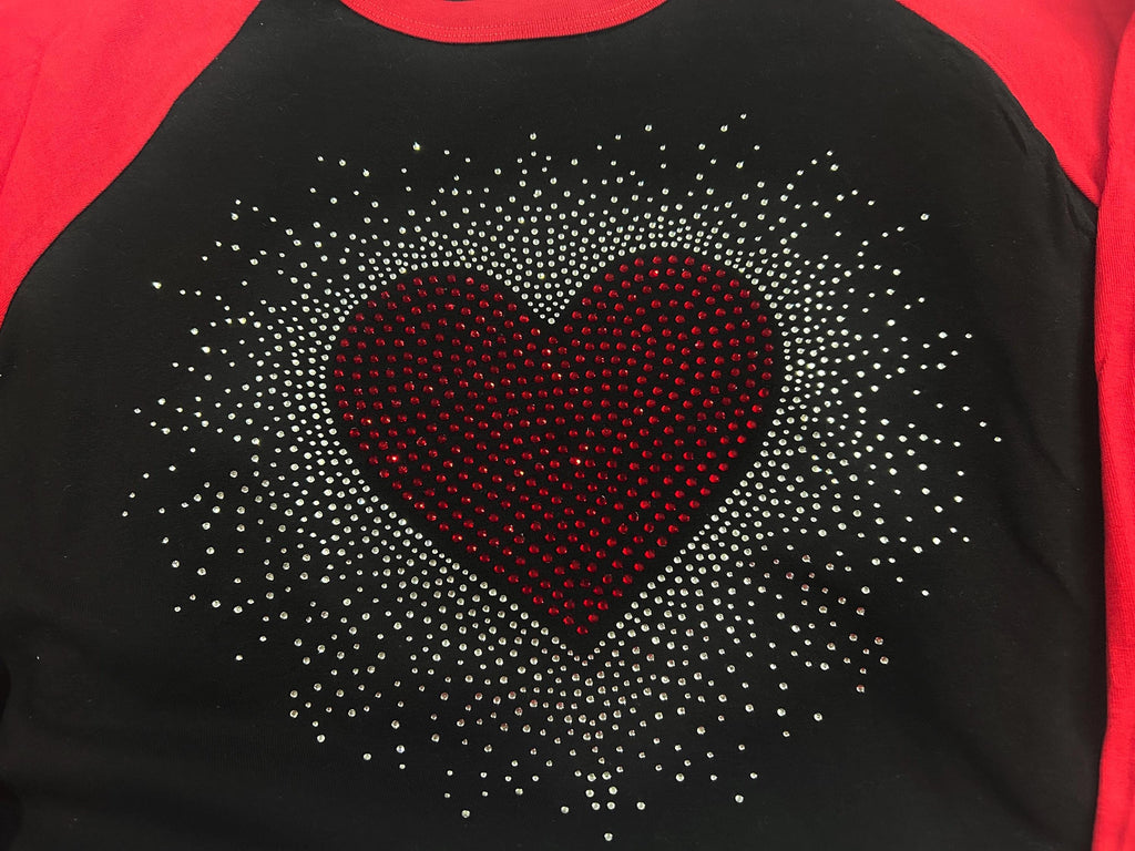 Rhineston Heart Blast Design BBall Tee, Crew Neck T-shirt