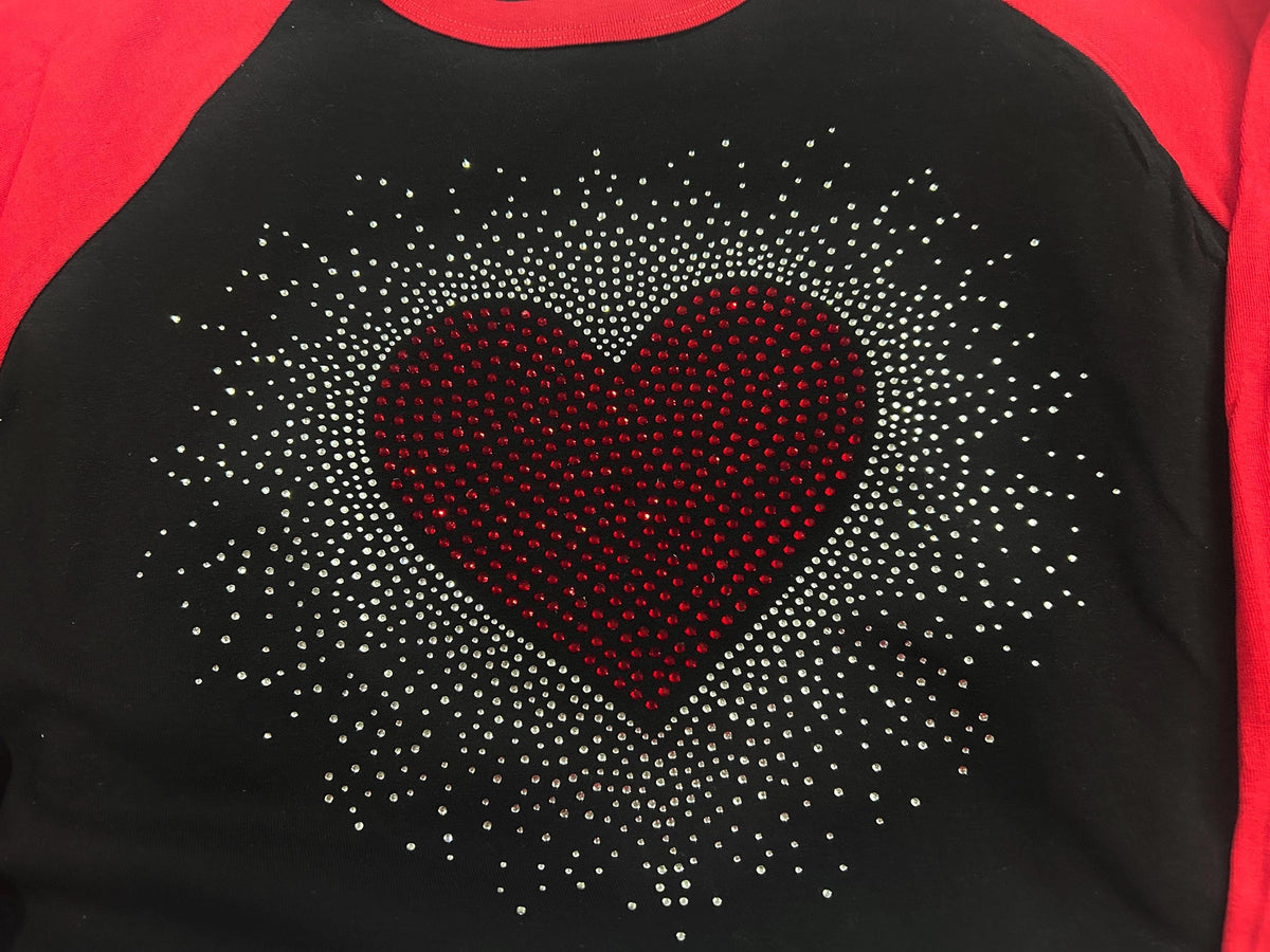 Rhineston Heart Blast Design BBall Tee, Crew Neck T-shirt