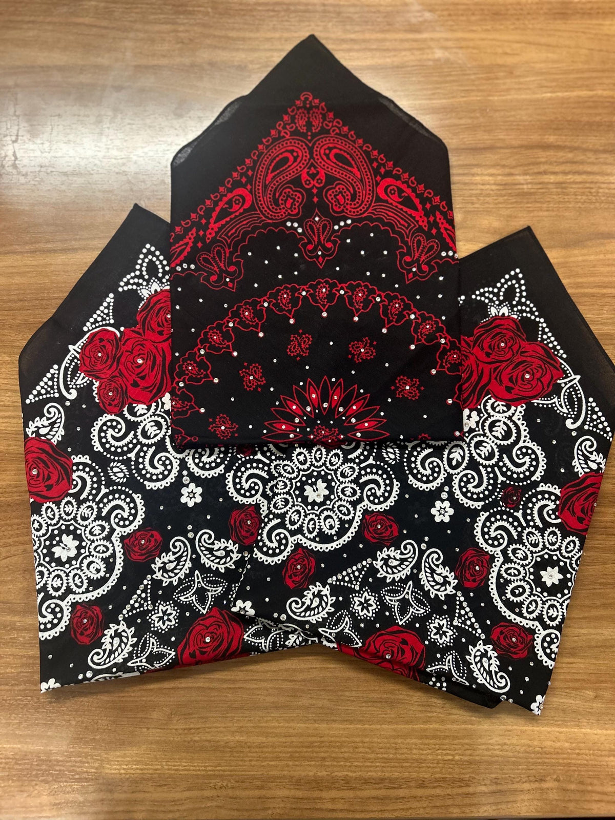 Rhinestone Rose Bandana: Cotton Headwrap, Biker Headgear