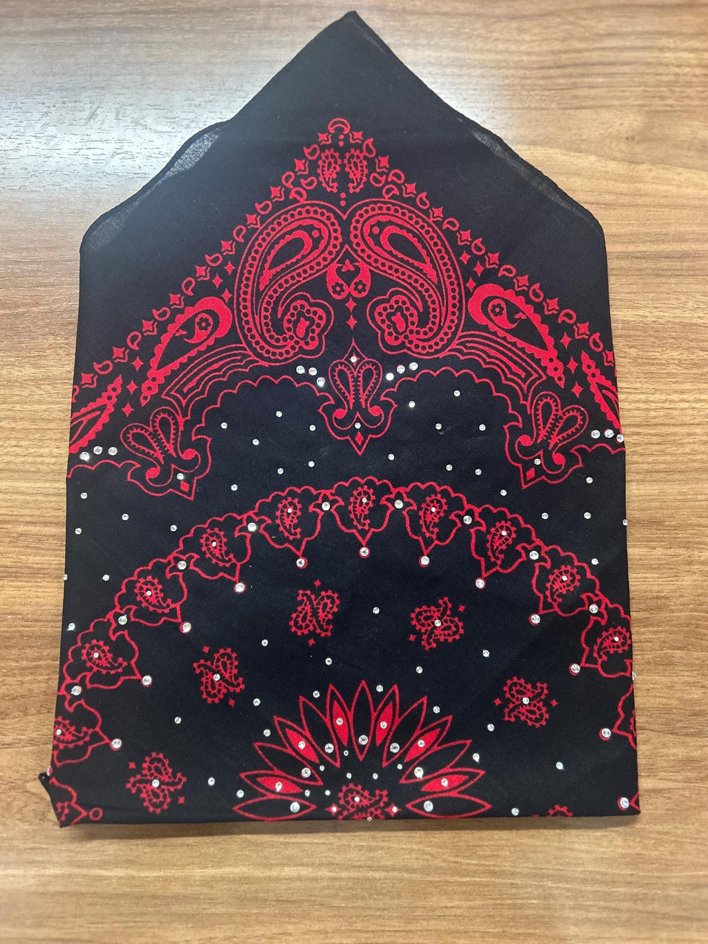 Red and Black Rhinestone Bandana: Cotton Head Wrap