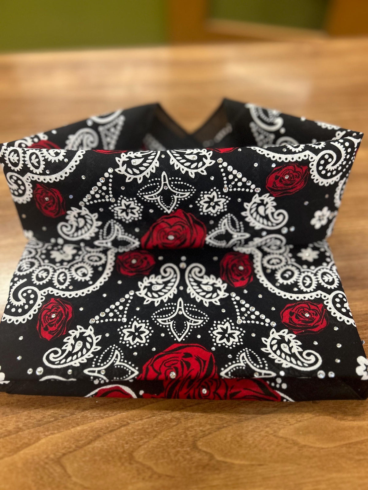 Rhinestone Rose Bandana: Cotton Headwrap, Biker Headgear