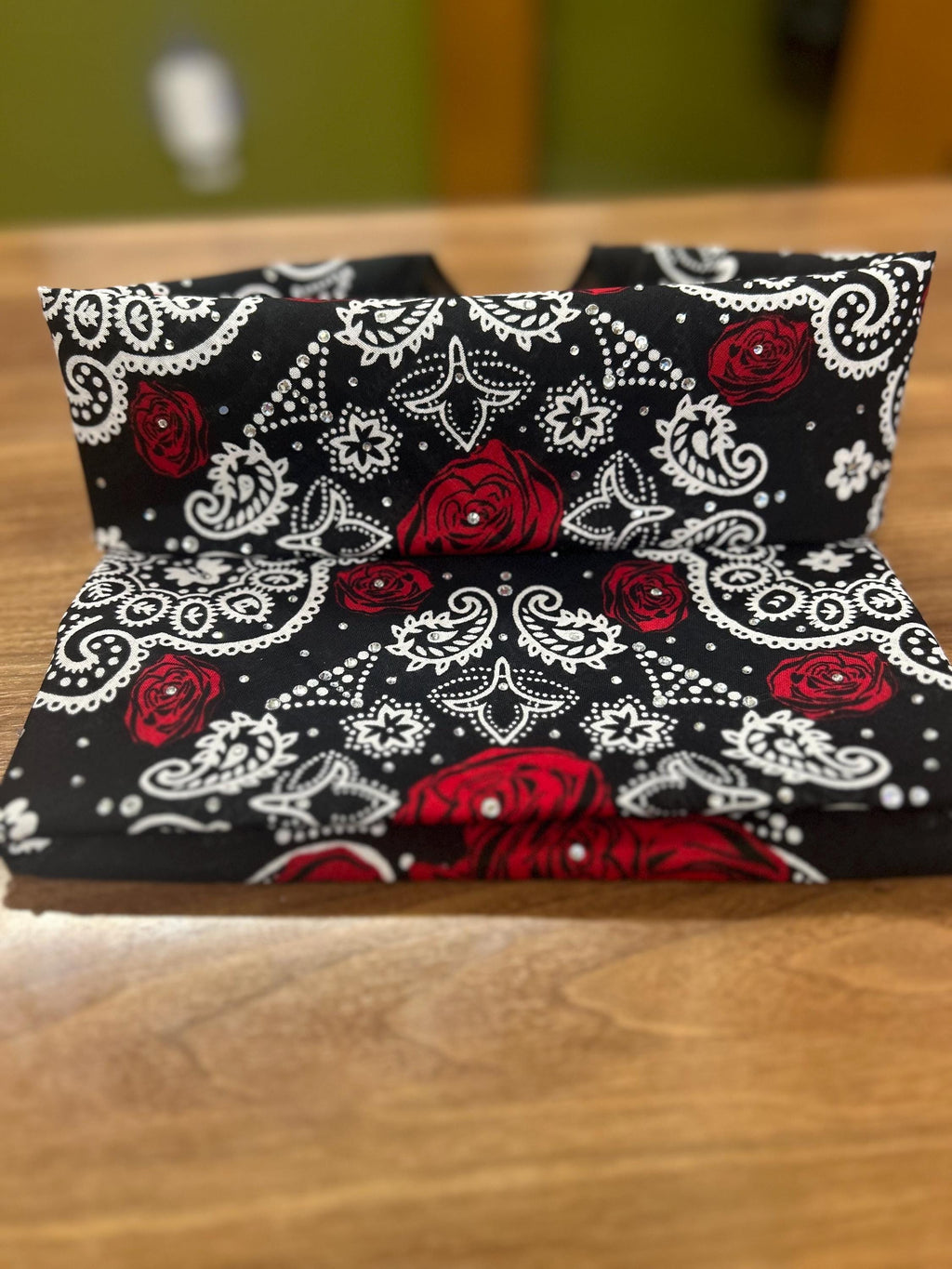 Rhinestone Rose Bandana: Cotton Headwrap, Biker Headgear