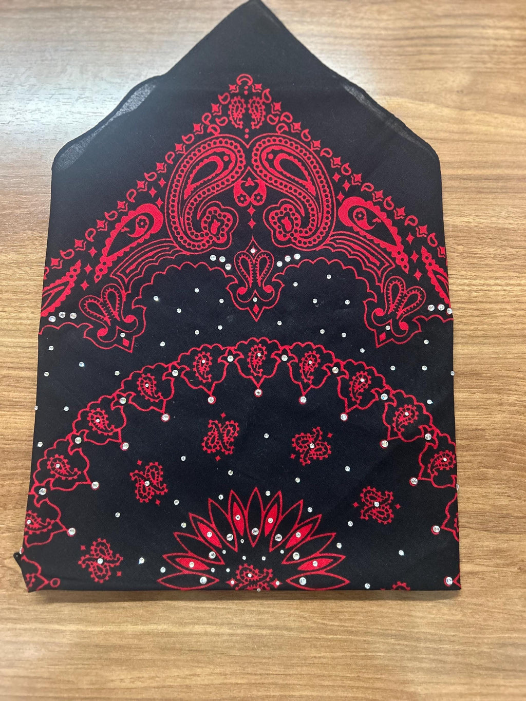 Red and Black Rhinestone Bandana: Cotton Head Wrap