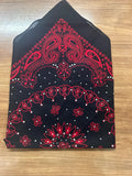 Red and Black Rhinestone Bandana: Cotton Head Wrap