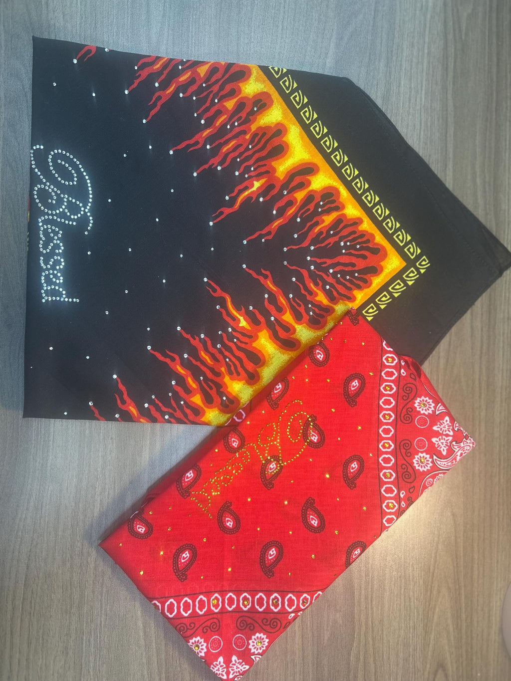 Rhinestone Flames Bandana: Biker Workout Head Wrap