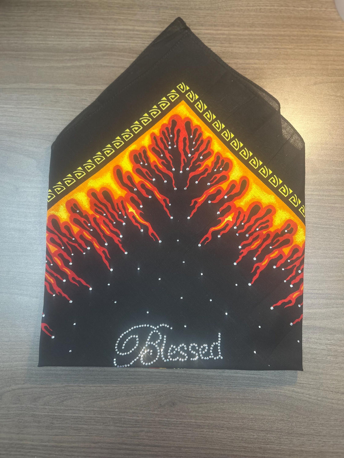 Rhinestone Flames Bandana: Biker Workout Head Wrap