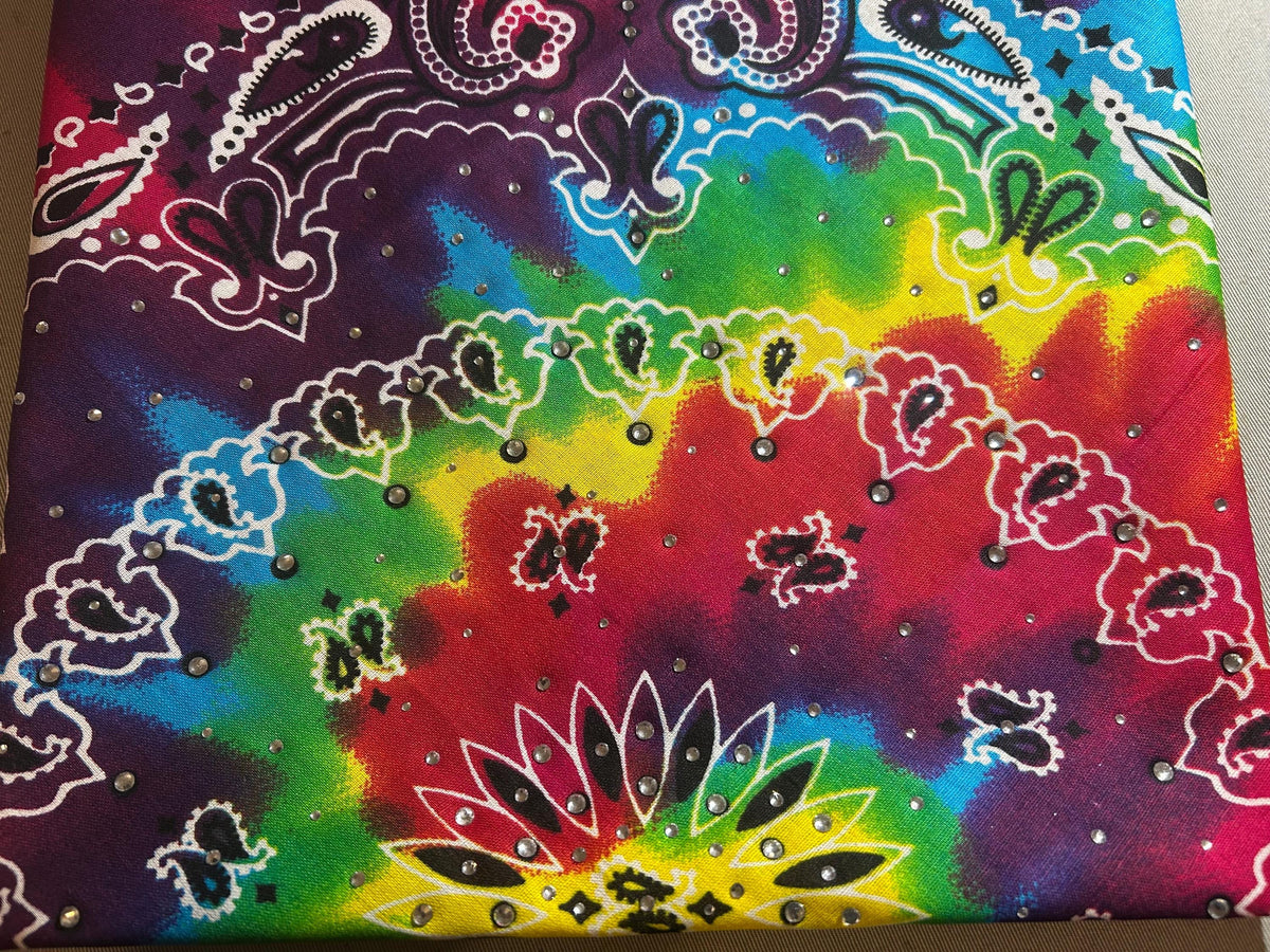Rhinestone Tie Dye Bandana: Jeweled Cotton Head Wrap