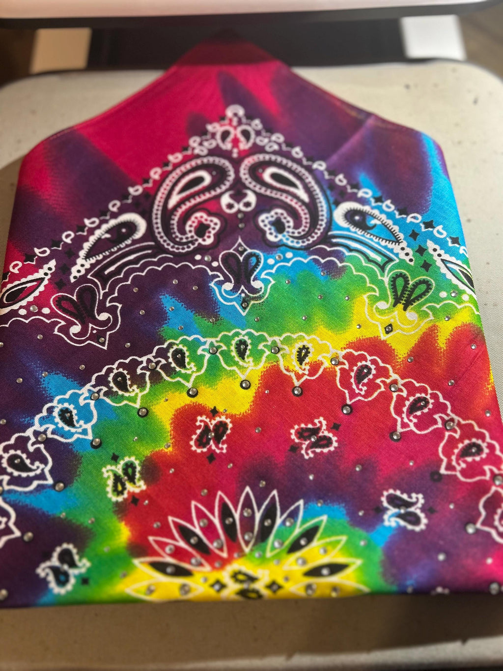 Rhinestone Tie Dye Bandana: Jeweled Cotton Head Wrap