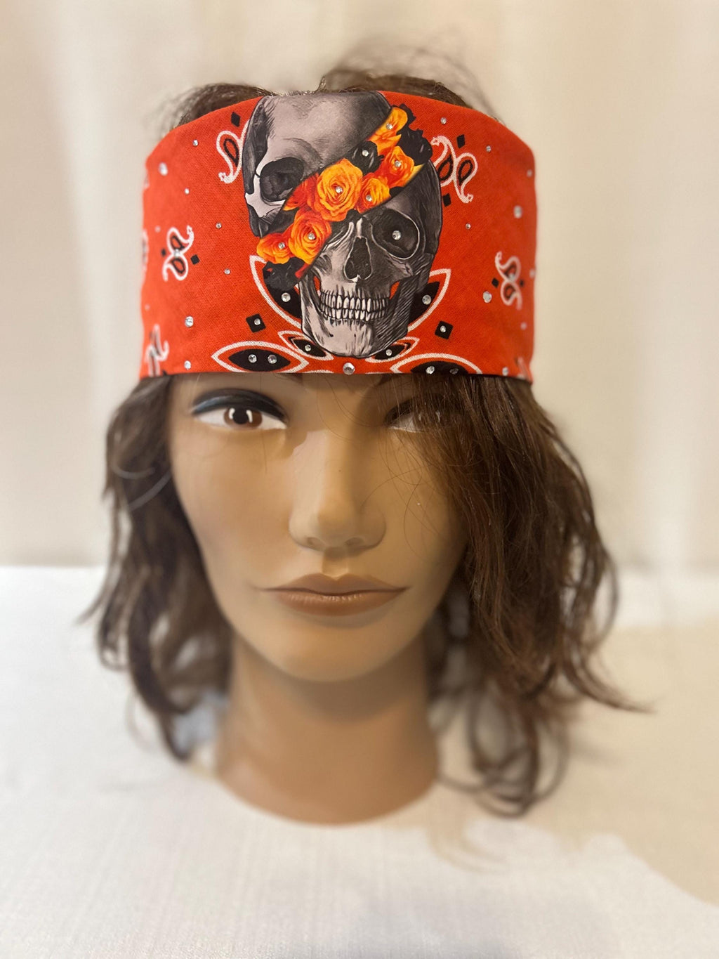 Rhinestone Skull Bandana: Biker Style Cotton Head Wrap