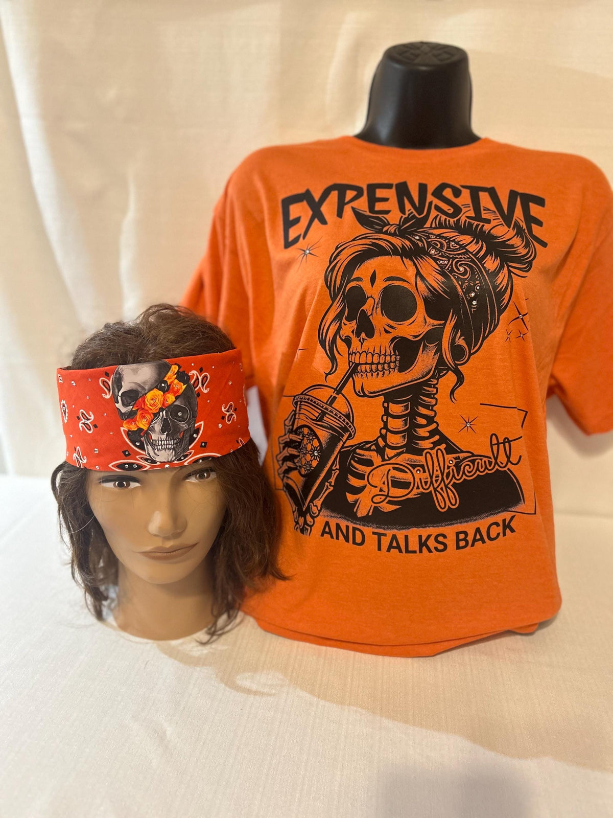 Rhinestone Skull Bandana: Biker Style Cotton Head Wrap