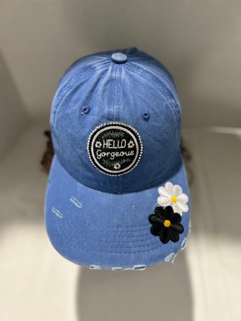 Vintage Style Cap | Hello Gorgeous Patch, Rhinestones & Flowers