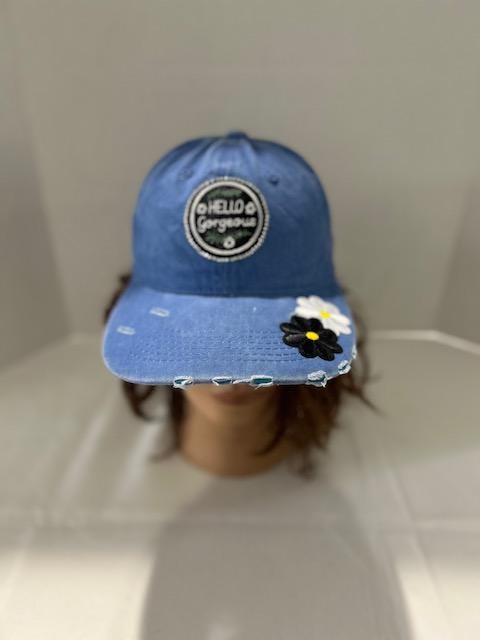 Vintage Style Cap | Hello Gorgeous Patch, Rhinestones & Flowers