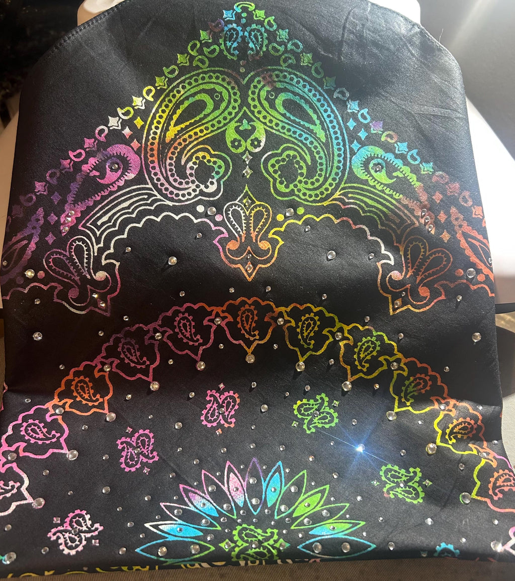 Multi Colored Rhinestone Bandana: Cotton Biker Headwrap