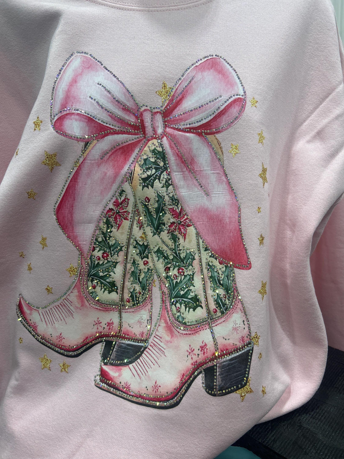 Pink Rhinestone Christmas Boots with Bow