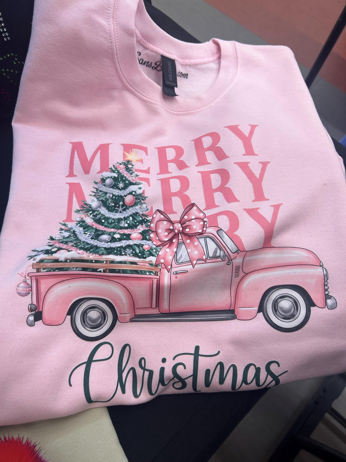Pink Merry Merry Christmas Vintage Truck Sweater