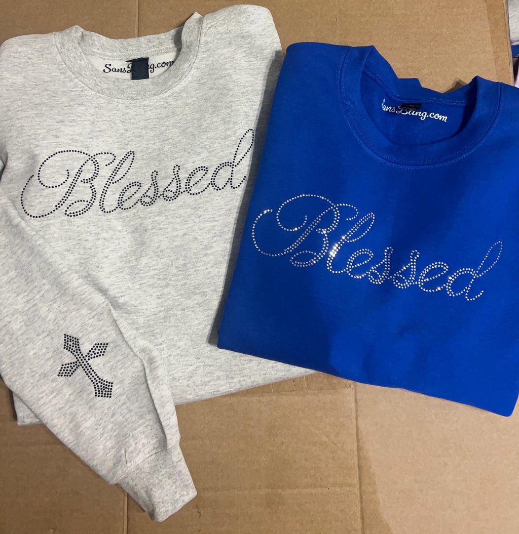 Rhinestone "Blessed" Sweatshirt/Tee