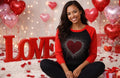 Rhineston Heart Blast Design BBall Tee, Crew Neck T-shirt